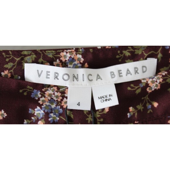 NWT Size 4 Veronica Beard Taras Floral-Print Ruched Silk Mini Skirt Merlot Ruffl - Picture 3 of 5